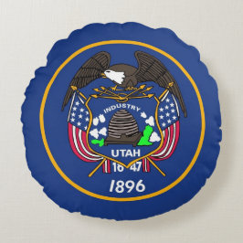 Round Dekorativ kudde med flagga Utah, USA