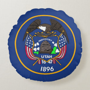 Round Dekorativ kudde med flagga Utah, USA
