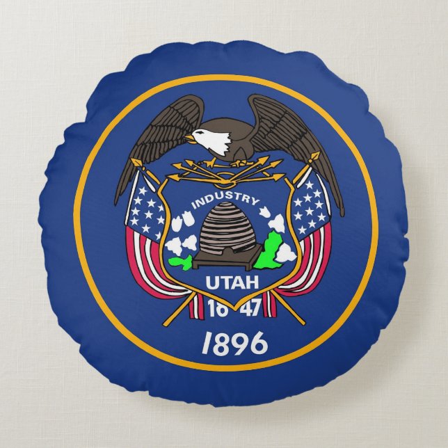 Round Dekorativ kudde med flagga Utah, USA (Framsidan)