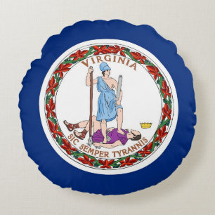 Round Dekorativ kudde med flagga Virginia, USA