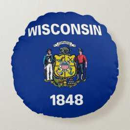 Round Dekorativ kudde med flagga Wisconsin, USA