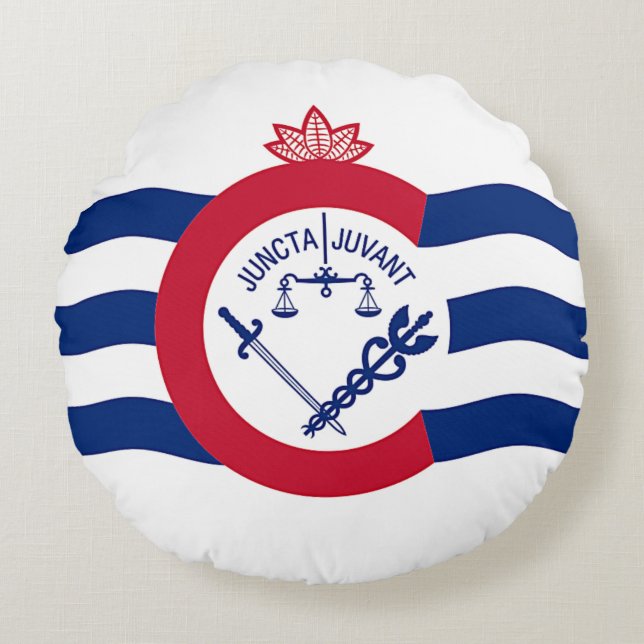 Round Dekorativ kudde with flagga of Cincinnati, U (Framsidan)