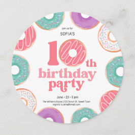 Round Donut Party Girl 10th Birthday Invitation Inbjudningar