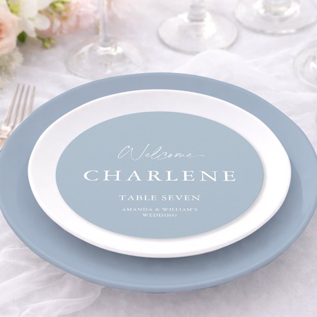 Round Dusty Blue Wedding Menu | Personalized Table Meny (Skapare uppladdad)