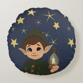 Round Elf Watcher Throw Pillow Starry Night Rund Kudde