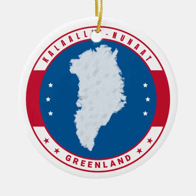 Round Emblem Red Grönland Karta Ornament (Framsidan)