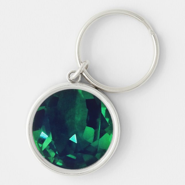 Round Emerald Keychain Rund Silverfärgad Nyckelring (Framsidan)
