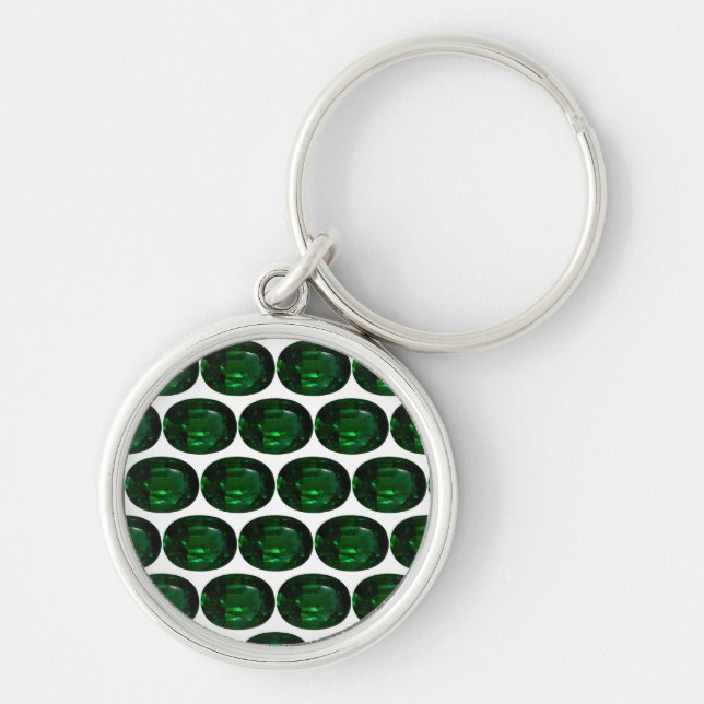 Round Emerald Keychain Rund Silverfärgad Nyckelring (Framsidan)