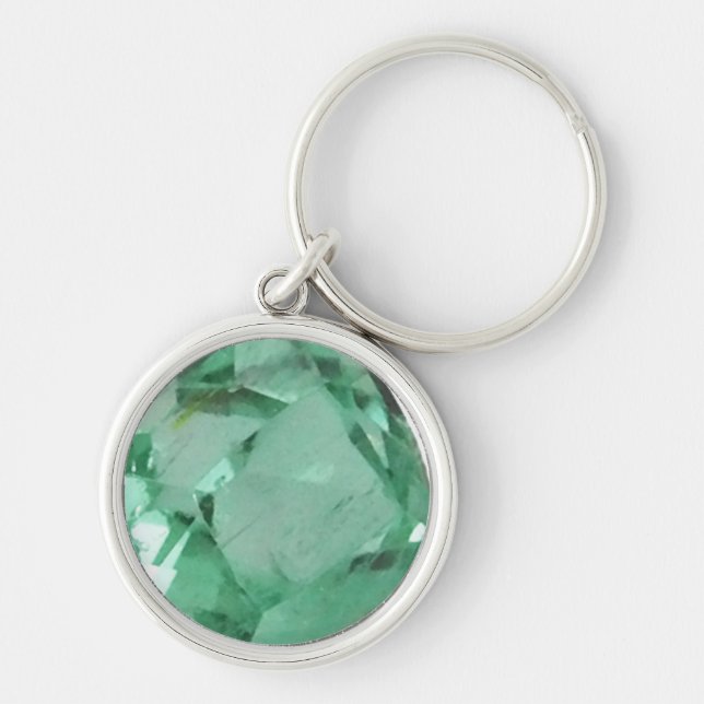 Round Emerald Keychain Rund Silverfärgad Nyckelring (Framsidan)