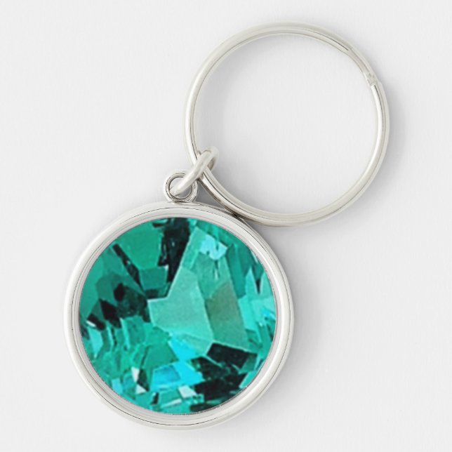 Round Emerald Keychain Rund Silverfärgad Nyckelring (Framsidan)
