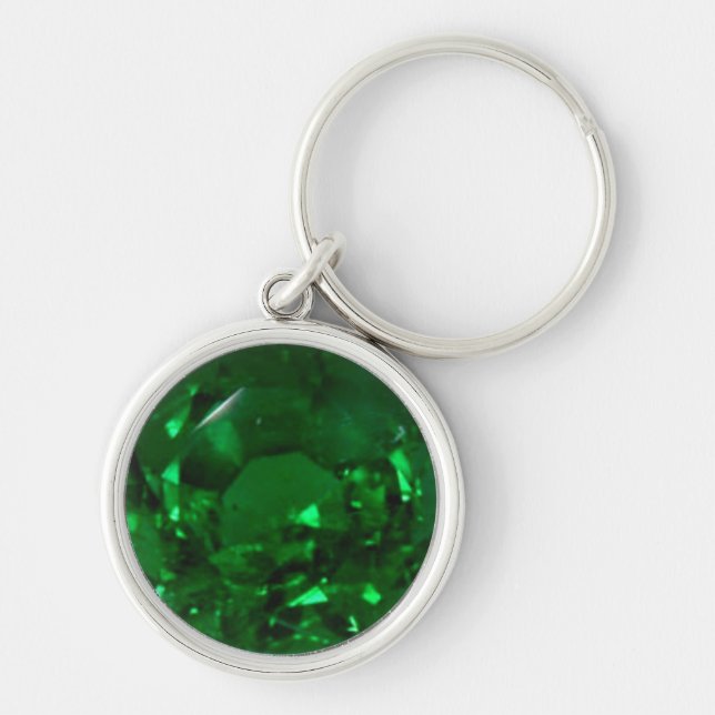 Round Emerald Keychain Rund Silverfärgad Nyckelring (Framsidan)