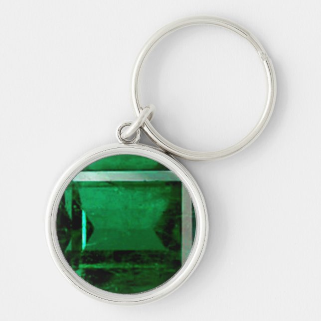 Round Emerald Keychain Rund Silverfärgad Nyckelring (Framsidan)