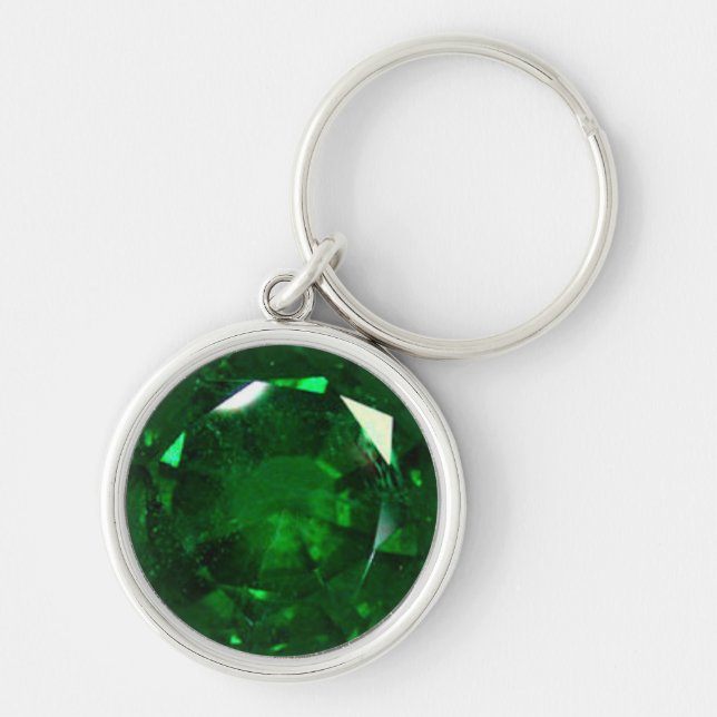 Round Emerald Keychain Rund Silverfärgad Nyckelring (Framsidan)
