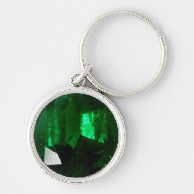 Round Emerald Keychain Rund Silverfärgad Nyckelring (Framsidan)