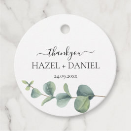 Round Eucalyptus Greenery Wedding Favor Tack Gåvor Etiketter