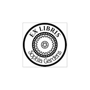 Round Ex Libris Decorative - Gears Motif Stämpel
