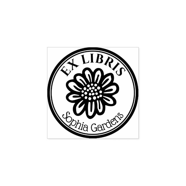 Round Ex Libris - Hand plockade Flower Stämpel (Tryck)