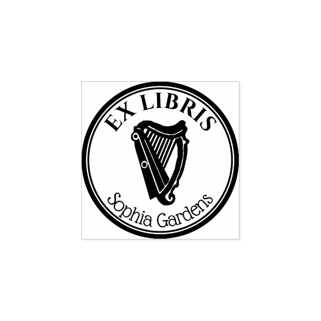 Round Ex Libris - Harp Motif Stämpel (Tryck)