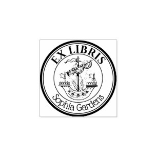 Round Ex Libris Lymphad Motif Rubber Frimärke Stämpel