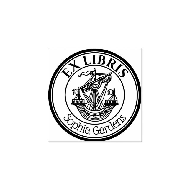 Round Ex Libris Lymphad Motif Rubber Frimärke Stämpel (Tryck)