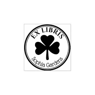Round Ex Libris - Shamrock/Klöver Motif Rubber Sta Stämpel