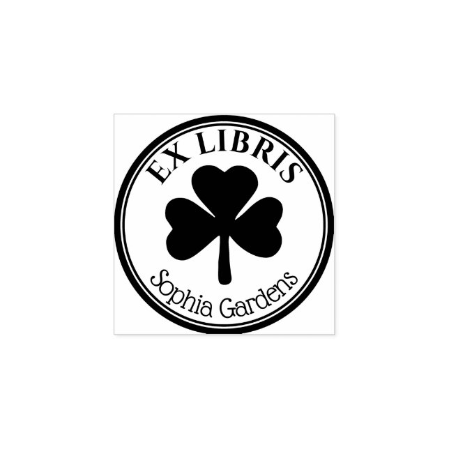 Round Ex Libris - Shamrock/Klöver Motif Rubber Sta Stämpel (Tryck)