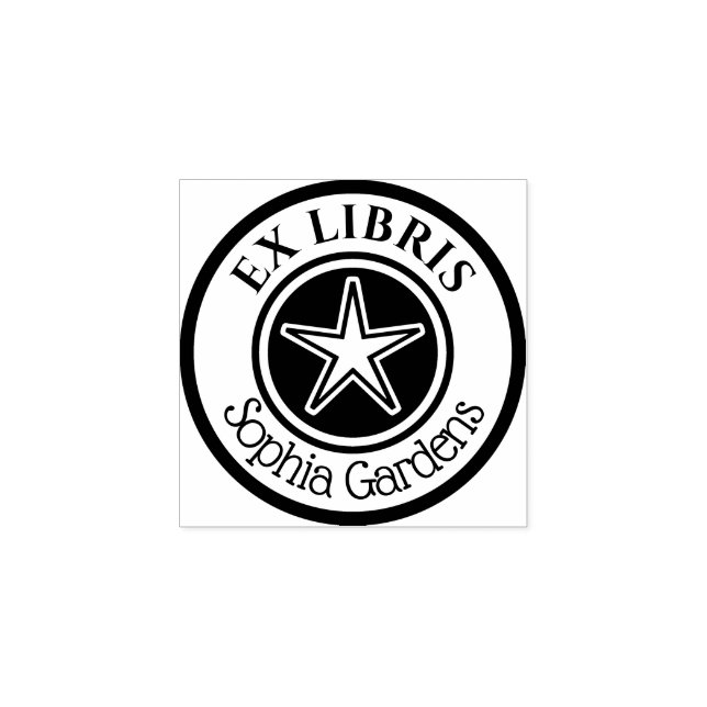 Round Ex Libris Star Motif v2 Stämpel (Tryck)