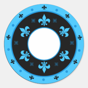 Round Fleur de Lis Stickers BLUE & BLACK Runt Klistermärke