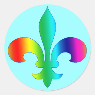Round Fleur de Lis Stickers RAINBOW FÄRG Runt Klistermärke