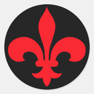 Round Fleur de Lis Stickers RED Runt Klistermärke