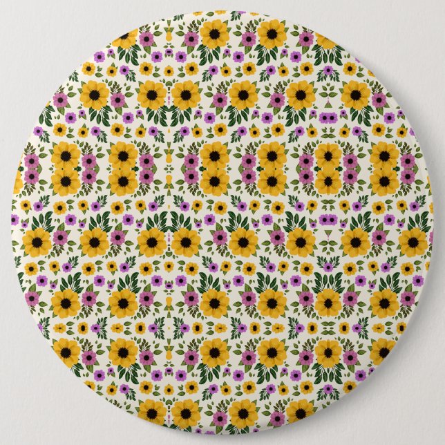 Round floral mousepad featuring a vibrant pattern knapp (Framsida)