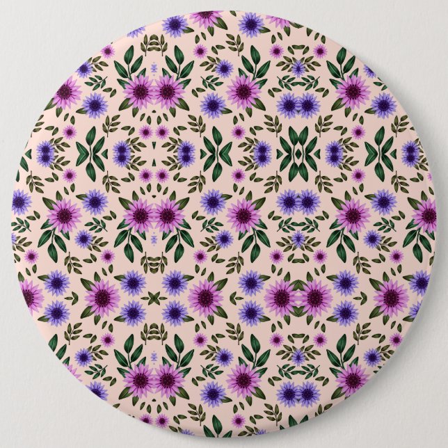 Round floral pattern with purple, pink, and blue  knapp (Framsida)