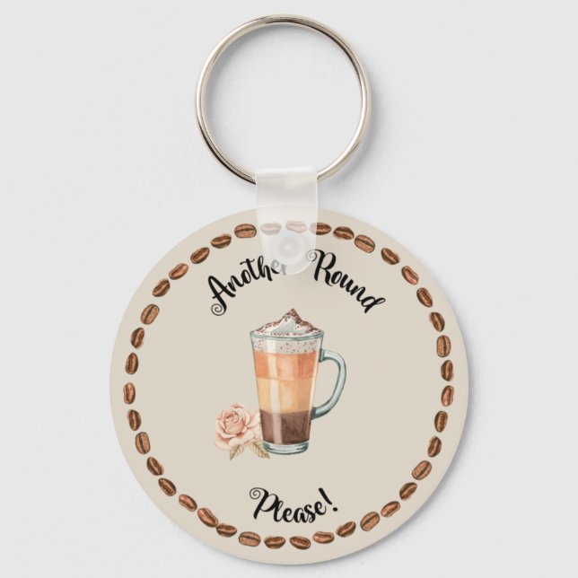 ROUND FUNNY COFFEE KEYCHAIN NYCKELRING (Framsida)