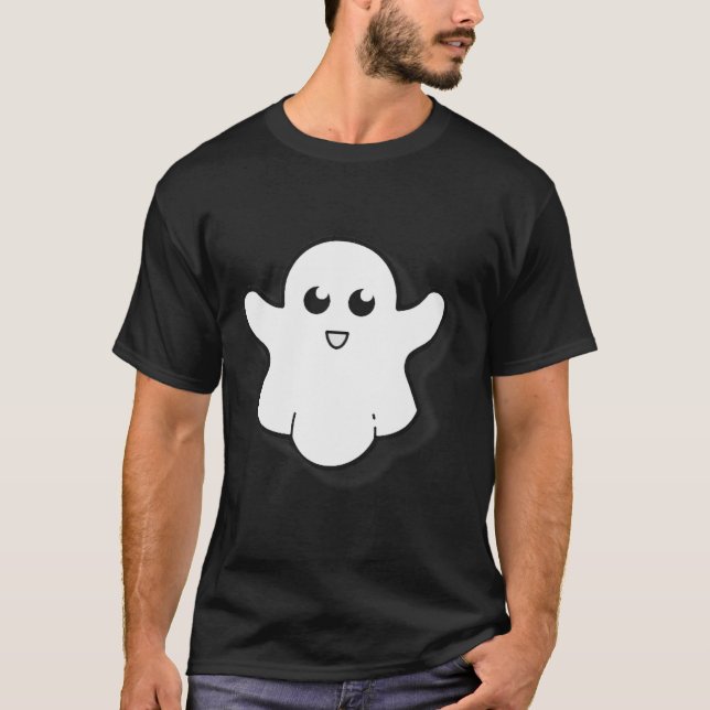 Round Ghost Cute Ghost Halloween-talessäsong T Shirt (Framsida)