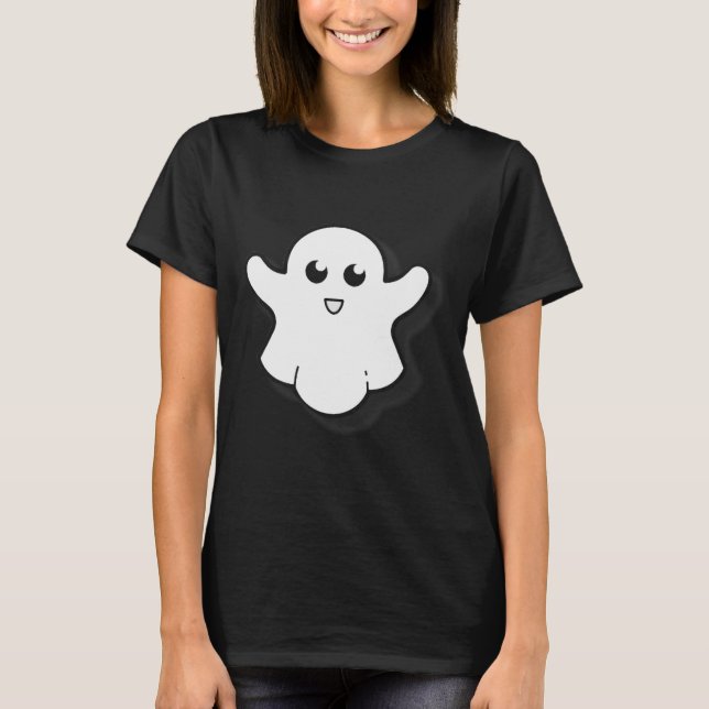 Round Ghost Cute Ghost Halloween-talessäsong T Shirt (Framsida)