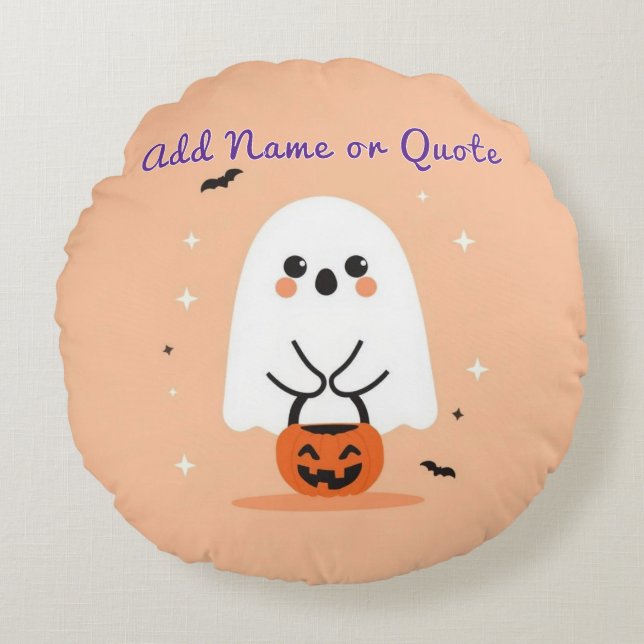 Round Ghost Halloween Pillow - Anpassade Text Rund Kudde (Framsidan)