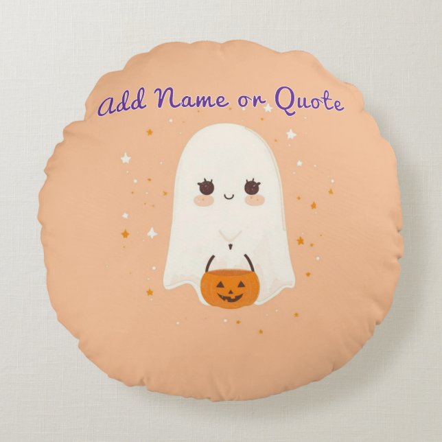 Round Ghost Halloween Pillow - Anpassade Text Rund Kudde (Framsidan)