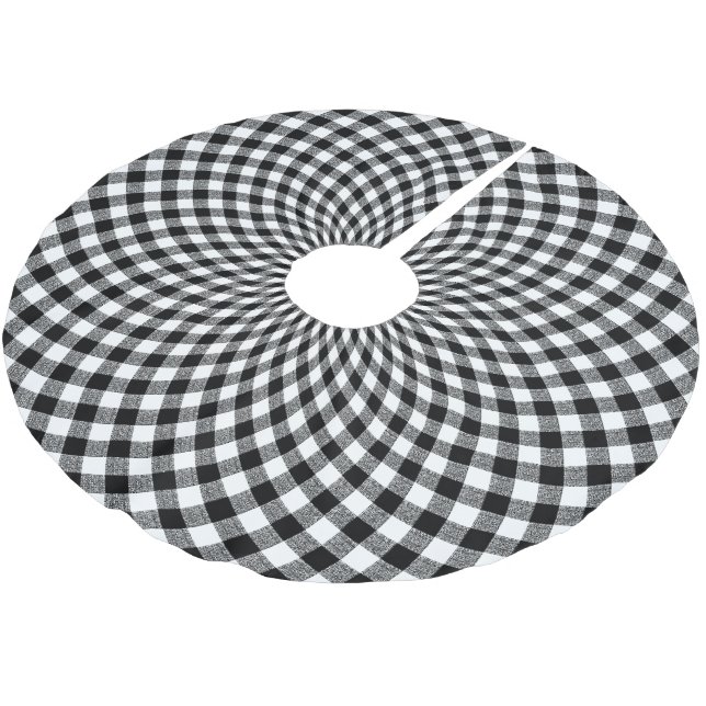 Round Gingham Check Black White Julgransmatta Borstad Polyester (Vinklad)