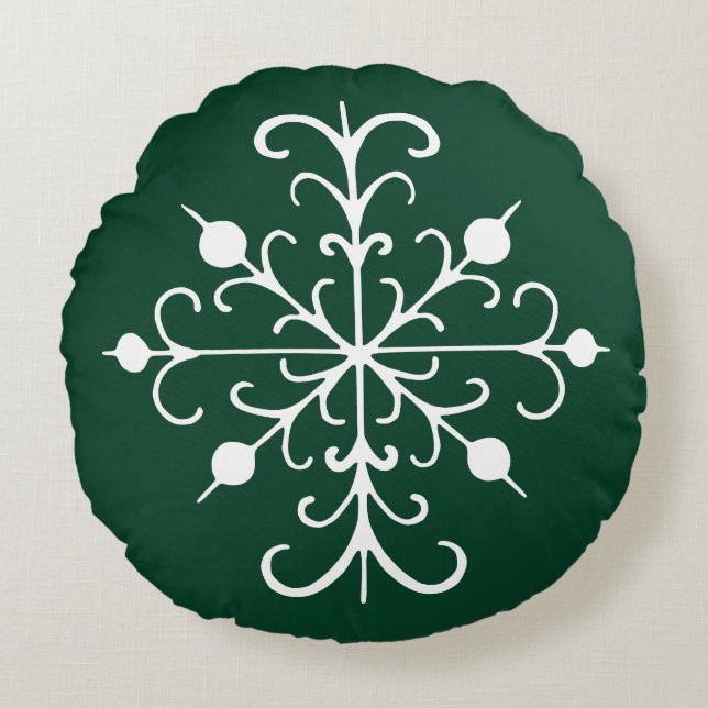 Round Green Snowflake Pillow Rund Kudde (Framsidan)