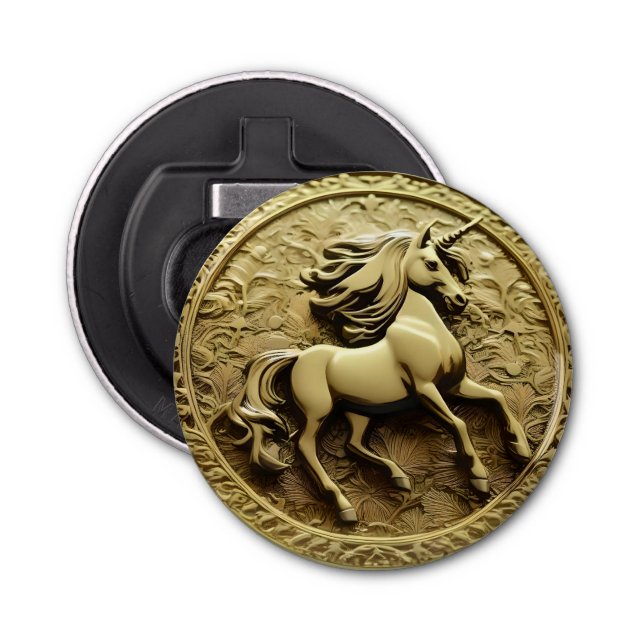 Round Guld Unicorn Coin Flasköppnare (Framsidan)