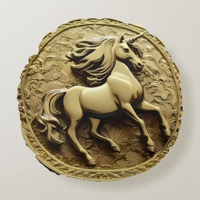 Round Guld Unicorn Coin Rund Kudde (Framsidan)
