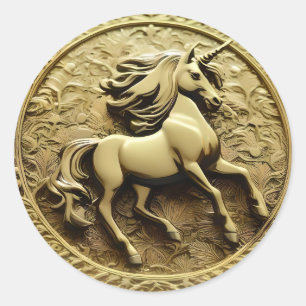 Round Guld Unicorn Coin Runt Klistermärke