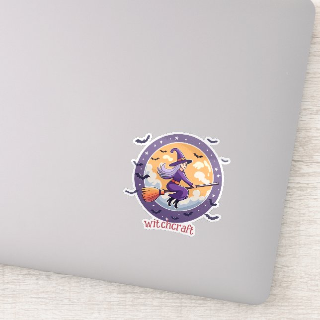 Round Halloween Witch Klistermärken (Detalj)