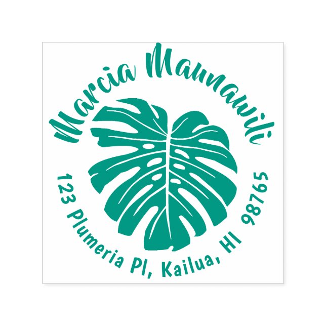 Round Hawaiian Adress Frimärke Monstera Self Inkin Självfärgande Stämpel (Design)