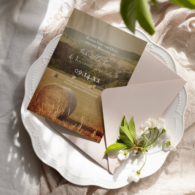 Round Hay Bales Farm Bröllop spara datum Datumet (Skapare uppladdad)