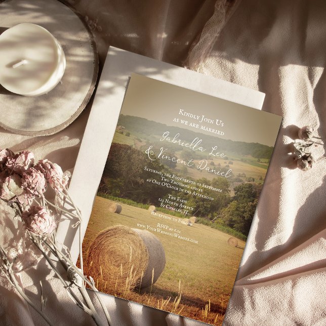 Round Hay Bales Farm Wedding-inbjudan Inbjudningar (Skapare uppladdad)
