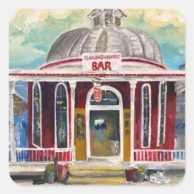 "Round House Pub" Fyrkantigt Klistermärke (Framsida)