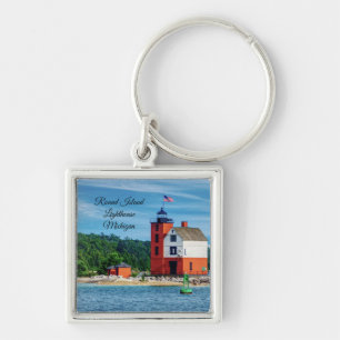 Round Island Lighthouse Fyrkantig Silverfärgad Nyckelring