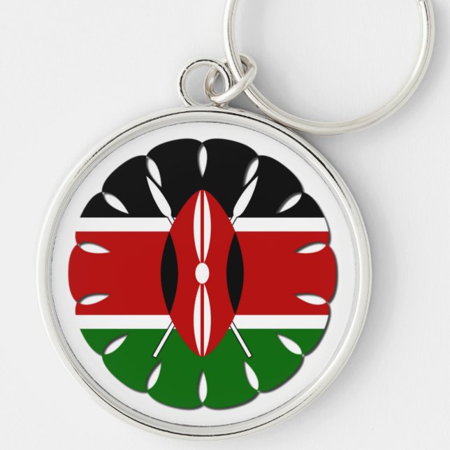 Round Kenyan Motif: En nationell symbol Rund Silverfärgad Nyckelring (Framsidan)