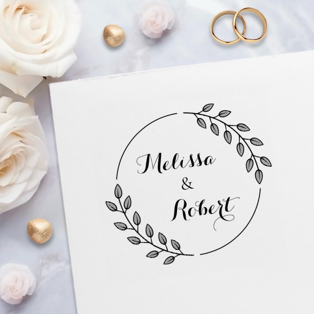 Round Leaves Wreath Custom Names Självfärgande Stämpel (Skapare uppladdad)